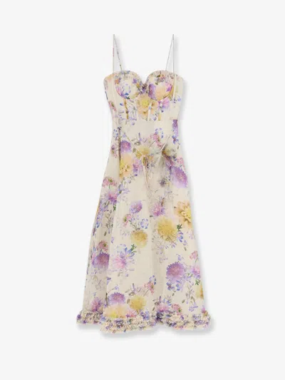 Zimmermann Luna Silk And Linen Blend Midi Dress In Beige