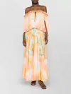 Zimmermann Luna Twist Off-the-shoulder Cutout Gathered Printed Silk-satin Maxi Dress In Pink