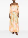 Zimmermann Luna Twist Off-the-shoulder Cutout Gathered Printed Silk-satin Maxi Dress In Orange