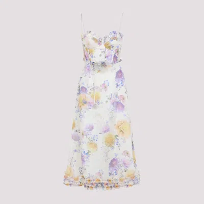 Zimmermann Luna Sleeveless Corset Ruffle Midi Dress In Multi