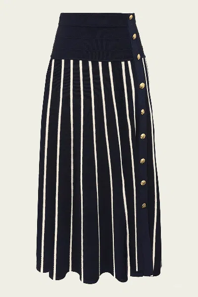Zimmermann Luna Striped Midi Skirt In Navy Cream In Blue