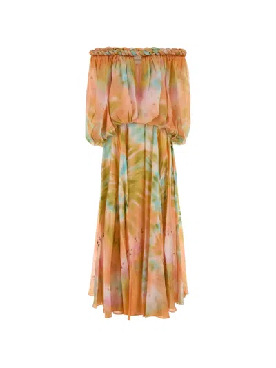 Zimmermann Luna Twist Off-the-shoulder Gown In Orange