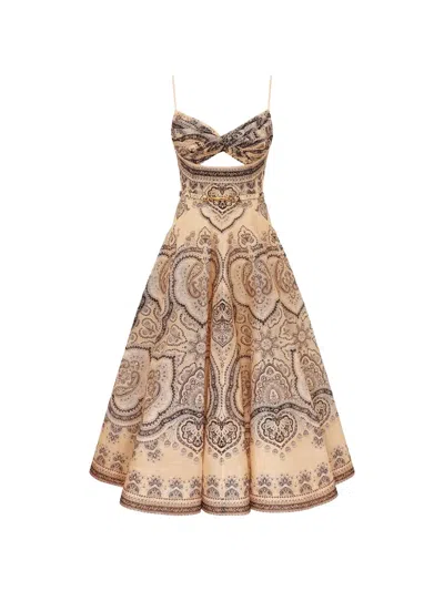 Zimmermann Luna Twist-detail Paisley-print Midi Dress In Neutral