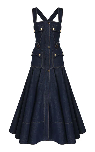 Zimmermann Luna Utility Denim Midi Dress In Blue