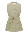 Zimmermann Luna Belted Wool And Silk-blend Vest In Green