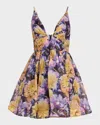Zimmermann Luna Gathered Floral-print Linen And Silk-blend Mini Dress