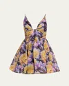Zimmermann Luna Gathered Floral-print Linen And Silk-blend Mini Dress