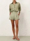 Zimmermann Luna Wool Silk Tailored Shorts In Palm In Green