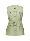 Zimmermann Luna Belted Wool And Silk-blend Vest In Green