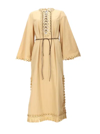 Zimmermann Luxe Cotton Midi Dress With Lace-up Detailing In Brown
