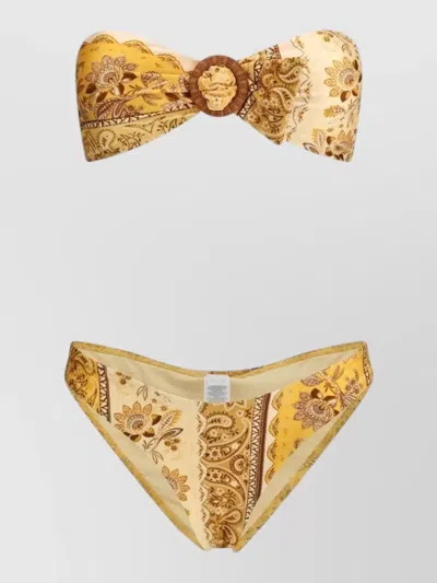 Zimmermann Paisley-print Ring-detail Bikini In Gold