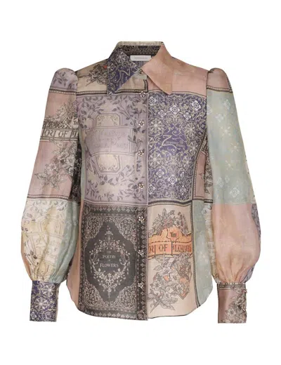 Zimmermann Lyrical Book Print Print Top In Book Cover Patch In Multi
