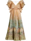Zimmermann Lyrical Frilled Linen-silk Gown In Neutrals