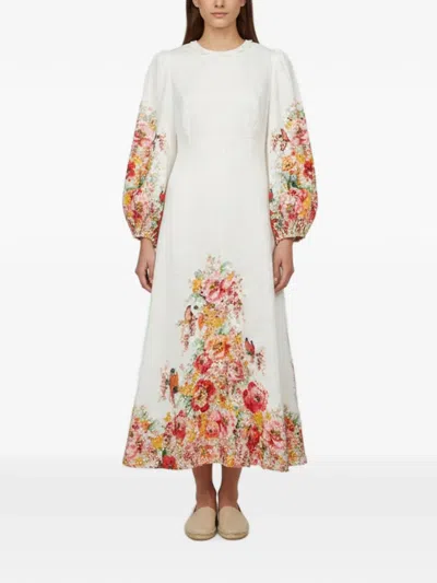 Pre-owned Zimmermann Mae Floral-print Linen Maxi Dress In White