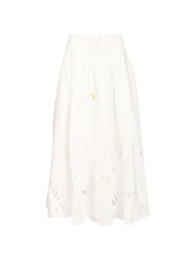 Zimmermann Mini Drawstring Waist Skirt With Geometric Cut-outs In White
