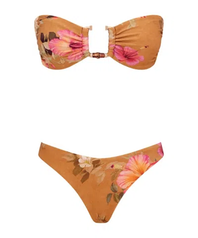 Zimmermann Mahon Bamboo Trim Bikini In Brown