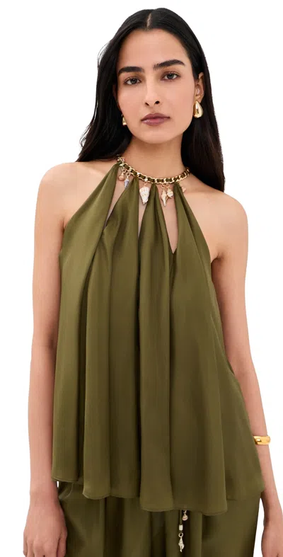 Zimmermann Womens Olive Mahon Chain Neck Silk Blouse Xl In Green