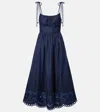 Zimmermann Mohan Broderie Anglaise Trim Denim Midi Dress In Blue
