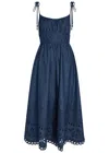 Zimmermann Mohan Broderie Anglaise Trim Denim Midi Dress In Blue