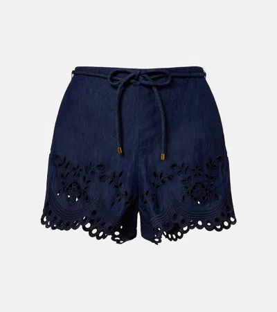 Zimmermann Mahon Broderie Anglaise Denim Shorts In Blue