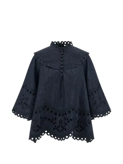 Zimmermann Mahon Broderie Anglaise Denim Top In Blue