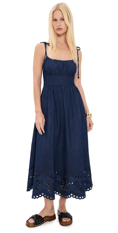 Zimmermann Mahon Broderie Denim Midi Dress Ink In Blue