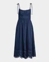 Zimmermann Mohan Broderie Anglaise Trim Denim Midi Dress In Blue