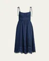 Zimmermann Mohan Broderie Anglaise Trim Denim Midi Dress In Blue