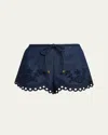 Zimmermann Mahon Broderie Anglaise Denim Shorts In Blue