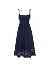 Zimmermann Mohan Broderie Anglaise Trim Denim Midi Dress In Blue