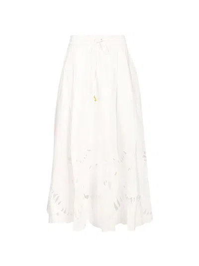 Zimmermann Mahon Cotton Midi Skirt In Avorio
