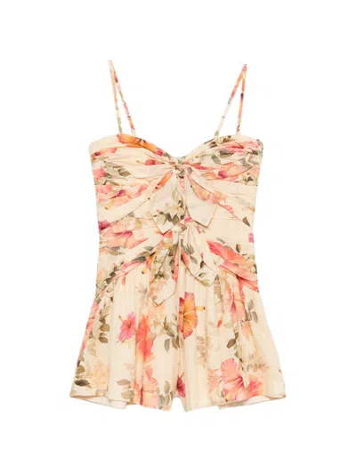 Zimmermann Fitted Boned Mini Bodice Dress With Adjustable Removable Straps In Multicolor