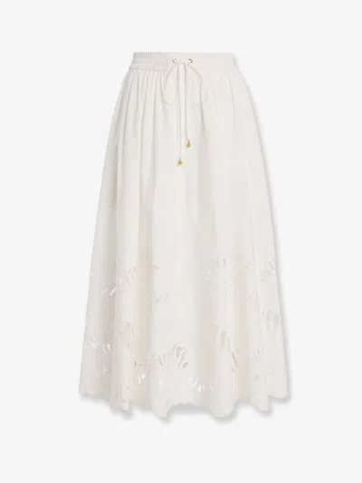 Zimmermann Mahon Cotton Skirt With Embroidered Detail On The Bottom In Multi