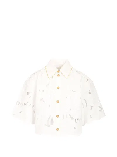 Zimmermann Womens Ivory Mahon Embroidered Cropped Cotton Shirt Xl In White
