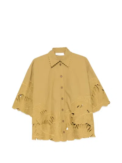 Zimmermann Mahon Cut-out Embroidered Shirt In Gold