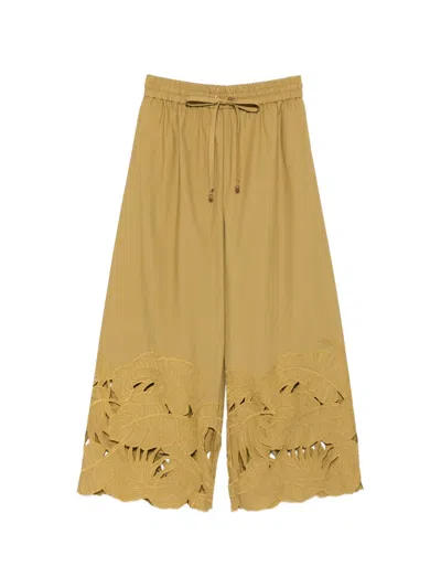 Zimmermann Mahon Cut-out Embroidered Trousers In Neutral
