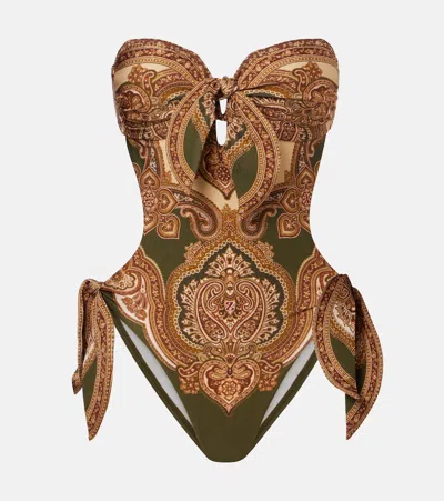 Zimmermann Mahon Swimsuit Bow Detail High Cut Strapless In Multi