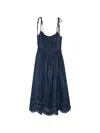 Zimmermann Mohan Broderie Anglaise Trim Denim Midi Dress In Blue