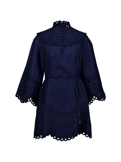 Zimmermann Mahon Denim Mini Dress In Blue