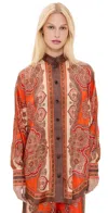 Zimmermann Tangerine Paisley-print Silk Habotai Mahon Dolman Shirt In Red