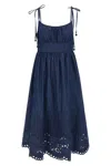 Zimmermann Mohan Broderie Anglaise Trim Denim Midi Dress In Blue