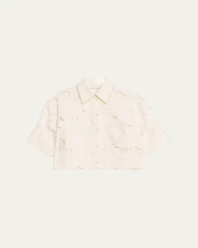 Zimmermann Womens Ivory Mahon Embroidered Cropped Cotton Shirt Xl In White