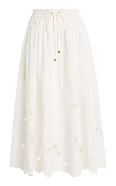 Zimmermann Mahon Embroidered Cotton Midi Skirt In White