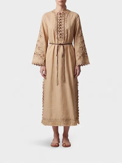 Zimmermann Mahon Embroidered Cotton Midi Tunic With Kimono Sleeves In Beige