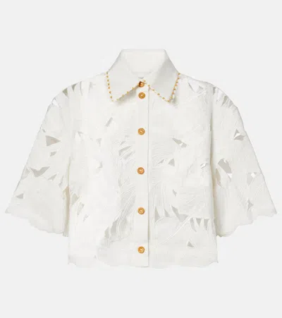 Zimmermann Womens Ivory Mahon Embroidered Cropped Cotton Shirt Xl In White