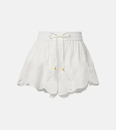 Zimmermann Mahon Embroidered Cotton Shorts In White