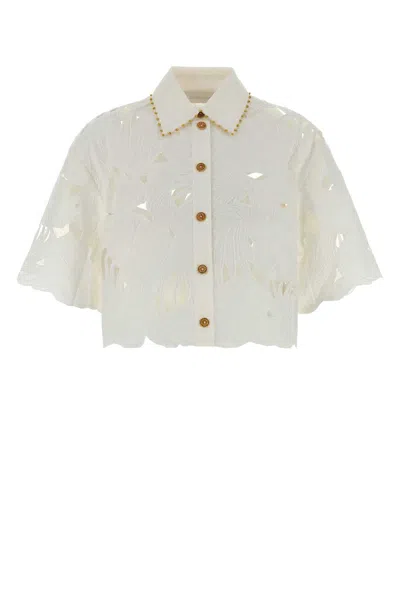 Zimmermann Mahon Embroidered Crop Shirt In Gold