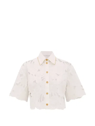 Zimmermann Womens Ivory Mahon Embroidered Cropped Cotton Shirt Xl In White