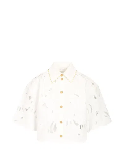 Zimmermann Womens Ivory Mahon Embroidered Cropped Cotton Shirt Xl In White