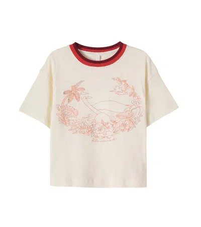 Zimmermann Mahon Embroidered Linen And Cotton T-shirt In Sand